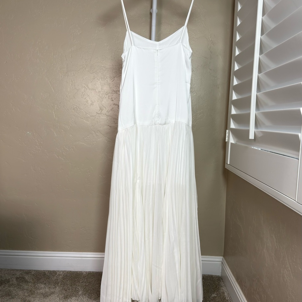 Commense White Pleated Chiffon Maxi Dress Satin Bodice Semi Sheer Small NWT - Picture 6 of 10